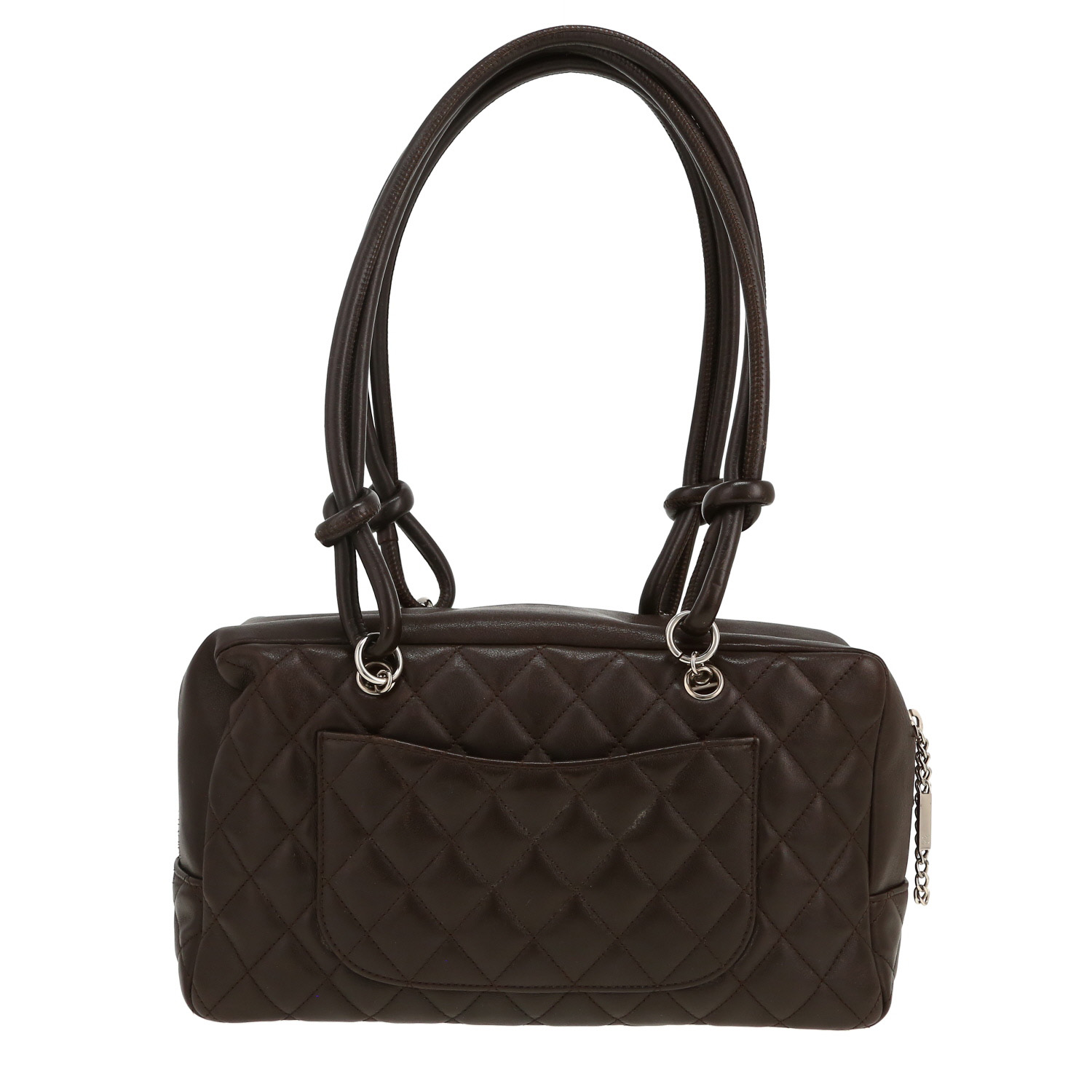 Chanel Cambon handbag in brown and beige quilted leather - Detail D4