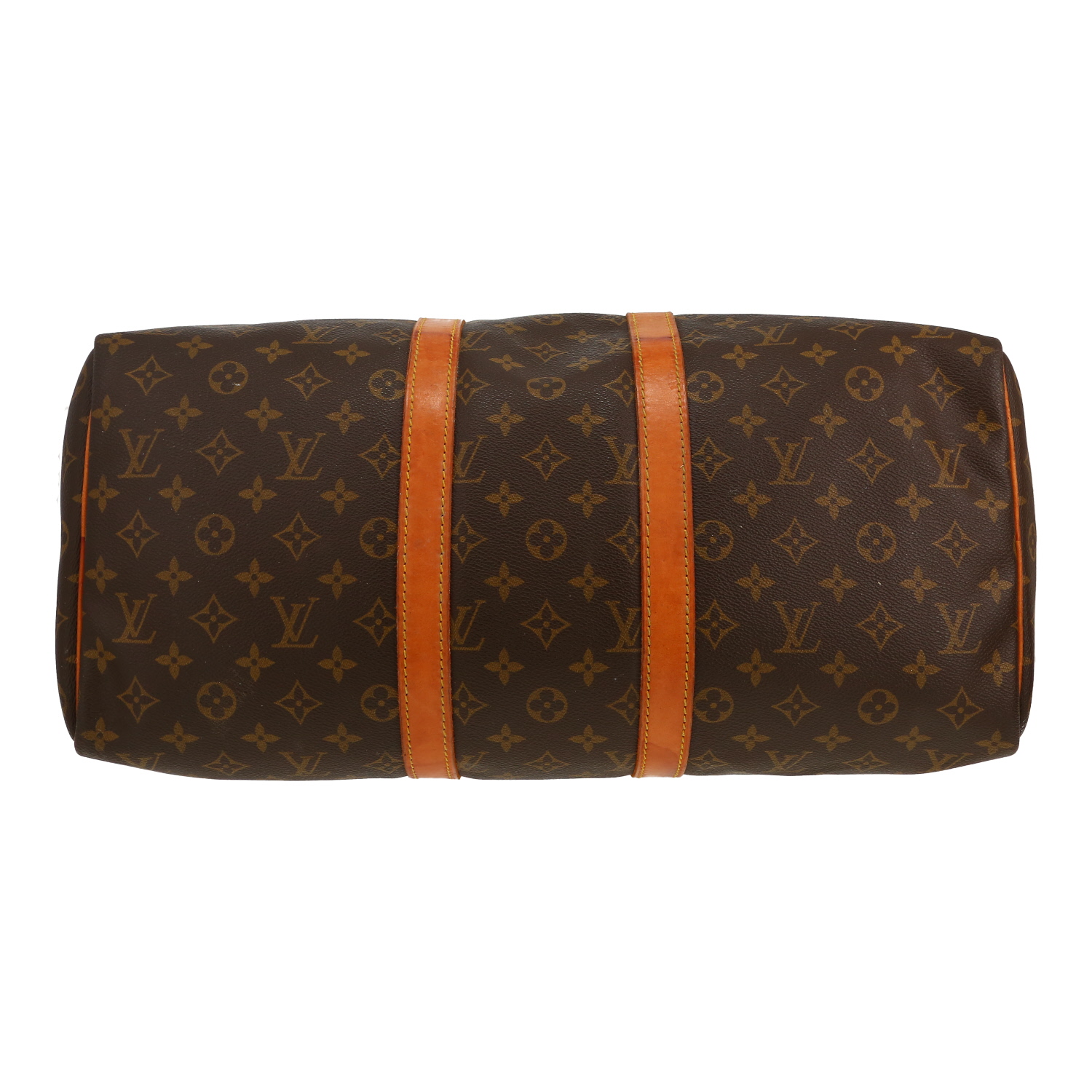 Sac de voyage Louis Vuitton  Keepall 45 en toile monogram marron et cuir naturel - Detail D1