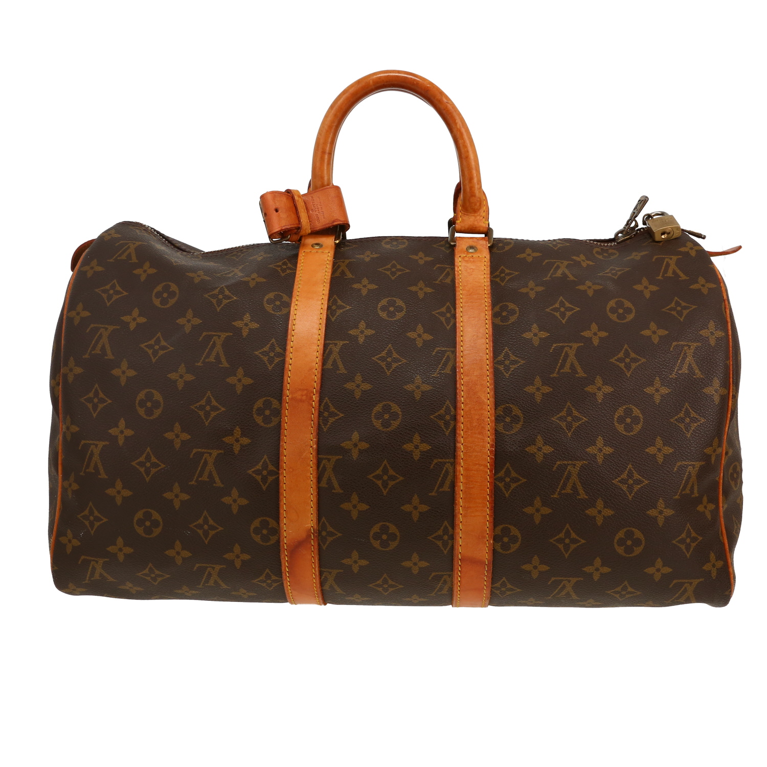 Borsa da viaggio Louis Vuitton  Keepall 45 in tela monogram marrone e pelle naturale - Detail D4