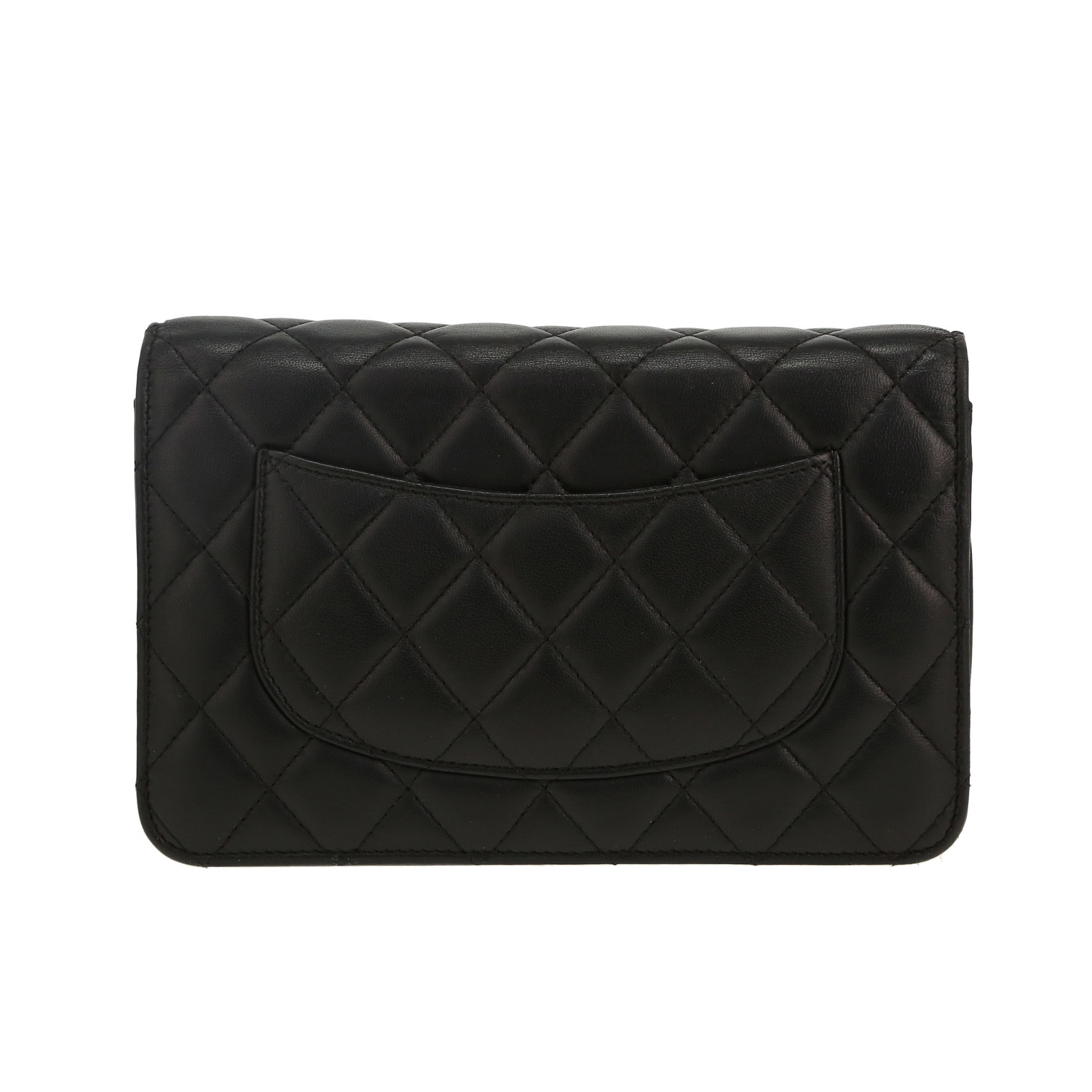 Sac bandoulière Chanel  Wallet on Chain en cuir matelassé noir - Detail D4
