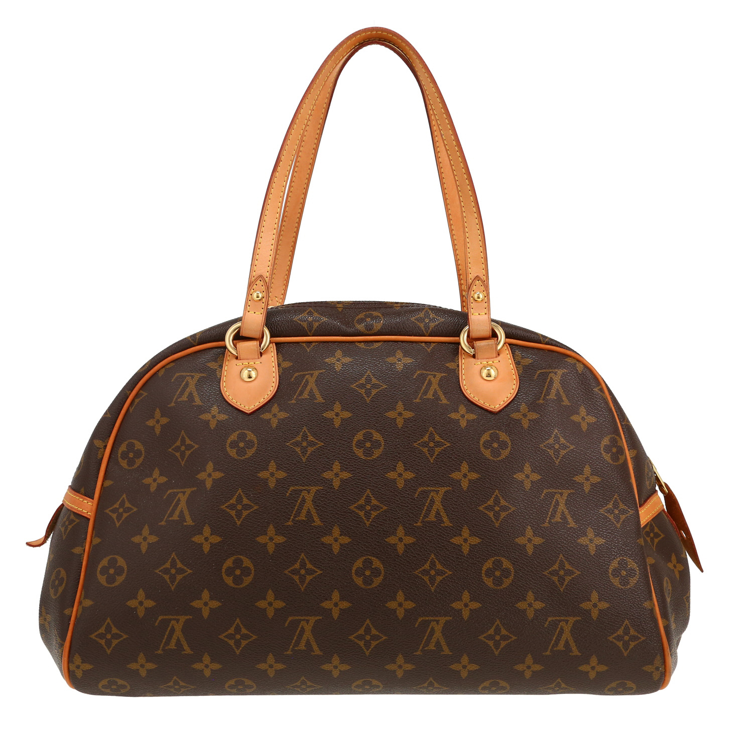 Sac à main Louis Vuitton  Montorgueil en toile monogram marron et cuir naturel - Detail D4