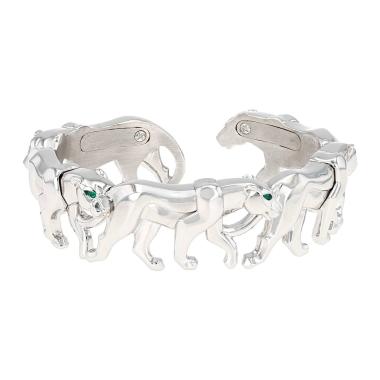 Bracelet semi-rigide Cartier Panthère en or blanc et émeraudes