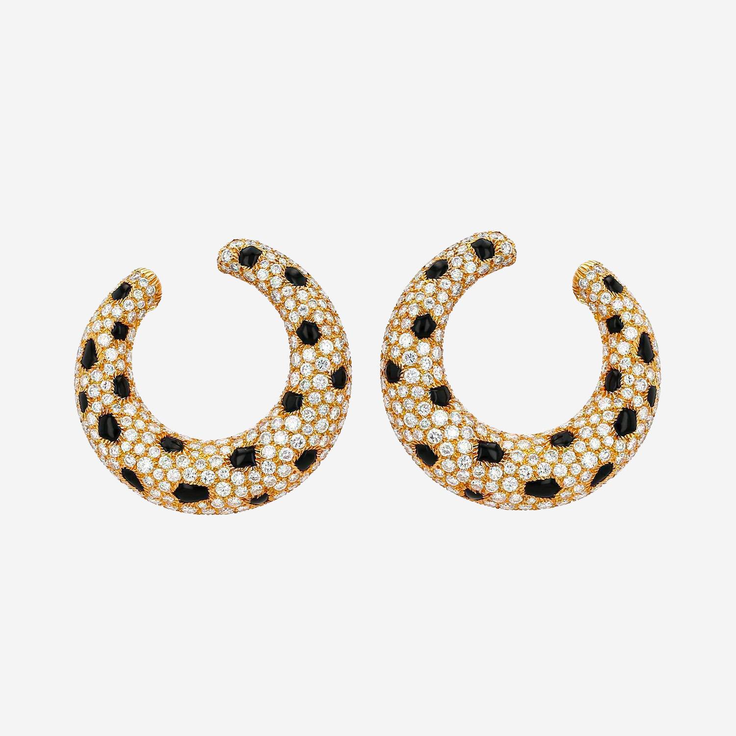 Orecchini a cerchio Cartier Panthère in oro giallo, diamanti e onice