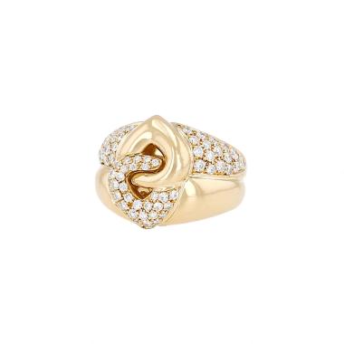 Bulgari Doppio Cuore  1980's ring in yellow gold and diamonds Bulgari Doppio Cuore  1980's ring in yellow gold and diamonds