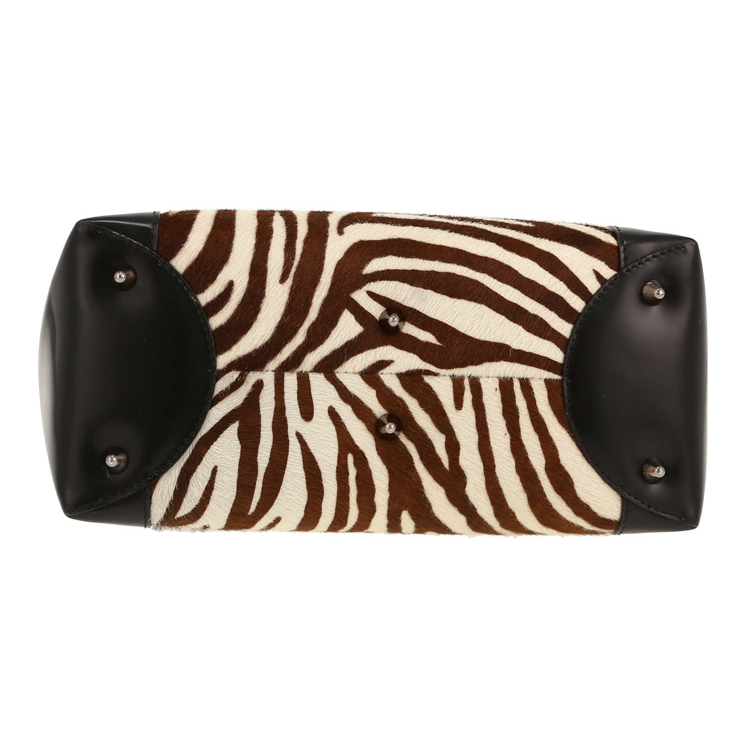 Dior  Lady Dior handbag  in brown and white foal  and black leather - Detail D1