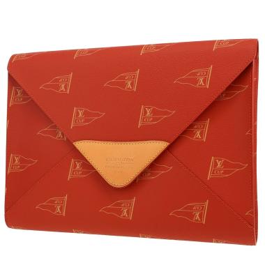 Pochette Louis Vuitton  America's Cup en toile monogram enduite rouge et cuir naturel