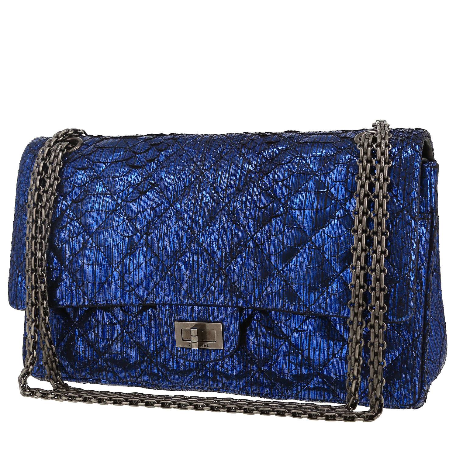 Borsa Chanel  2.55 in pitone blu metallizzato