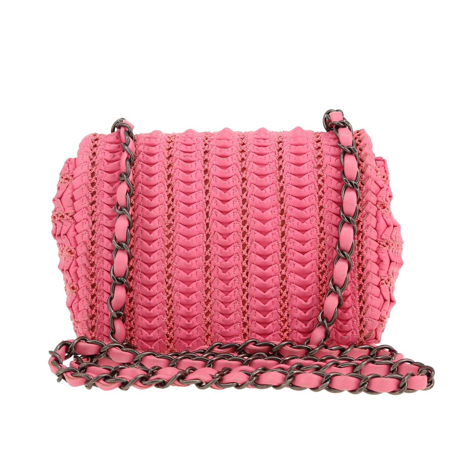 Sac bandoulière Chanel  Mini Timeless en cuir tressé rose - Detail D4