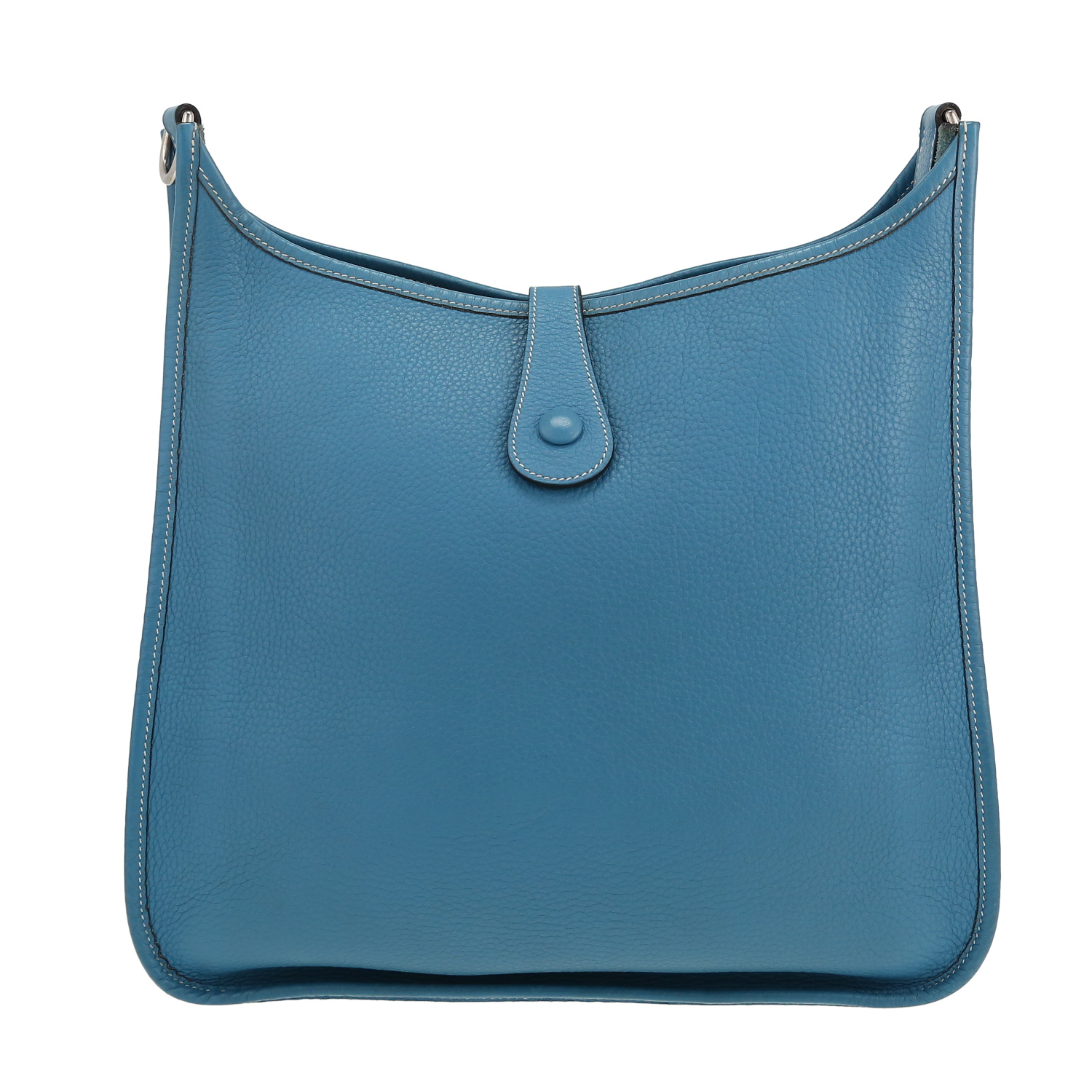 Sac bandoulière Hermès  Evelyne en cuir togo bleu-jean - Detail D4