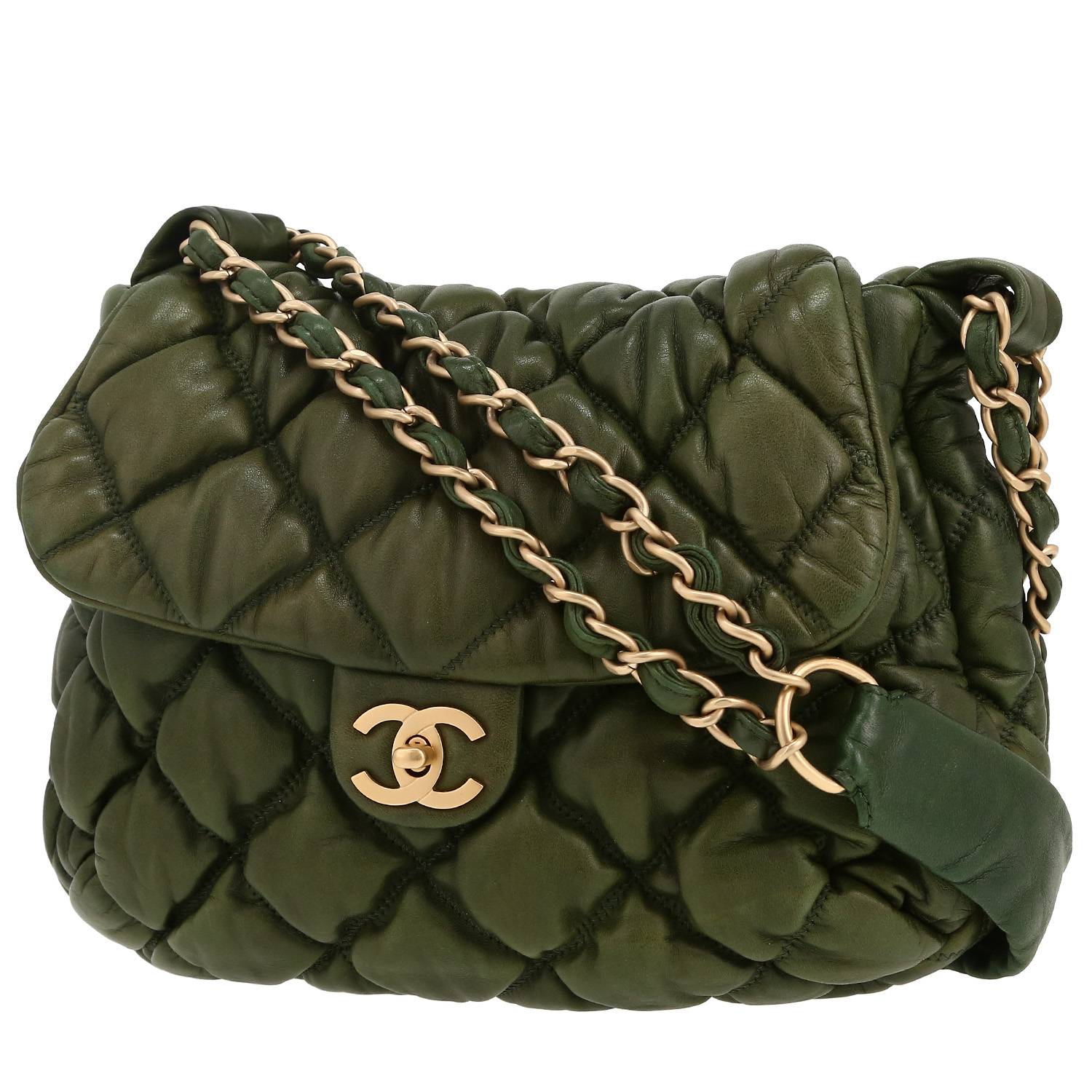 Sac à main Chanel   en cuir matelassé vert