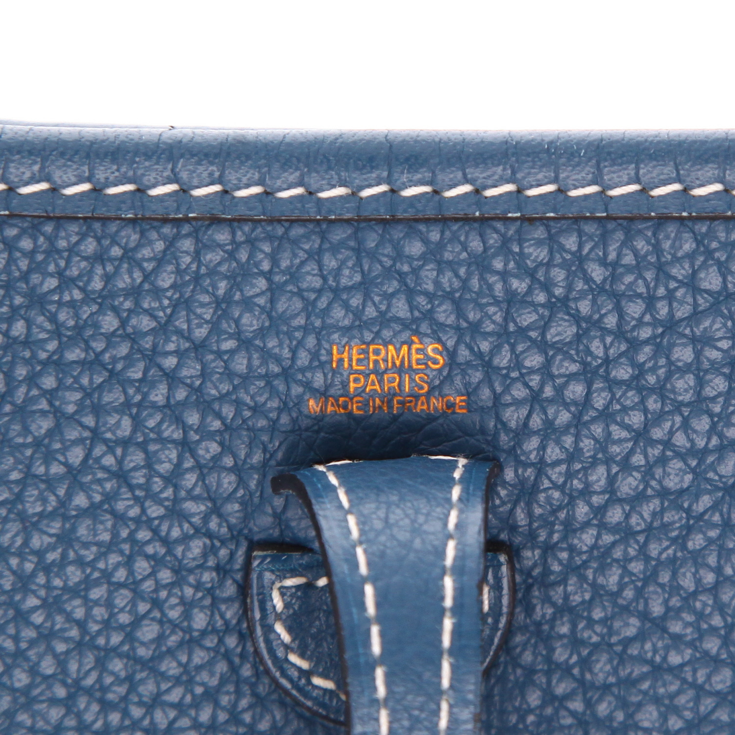 Sac bandoulière Hermès  Mini Evelyne en cuir taurillon clémence bleu Colvert - Detail D2