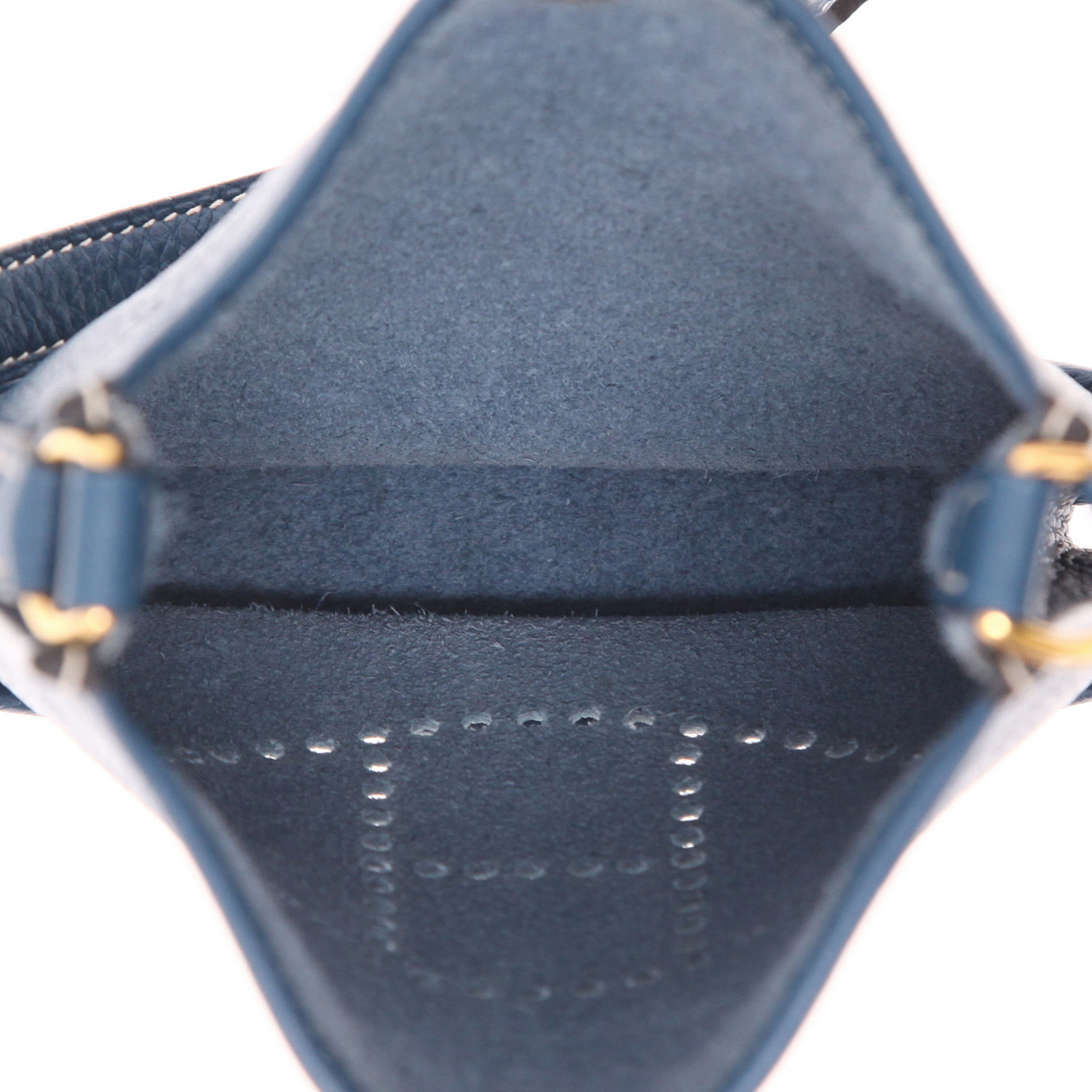 Sac bandoulière Hermès  Mini Evelyne en cuir taurillon clémence bleu Colvert - Detail D3