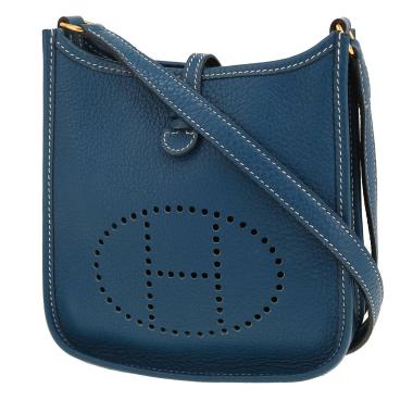 Bolso bandolera Hermès  Mini Evelyne en cuero taurillon clémence azul Colvert