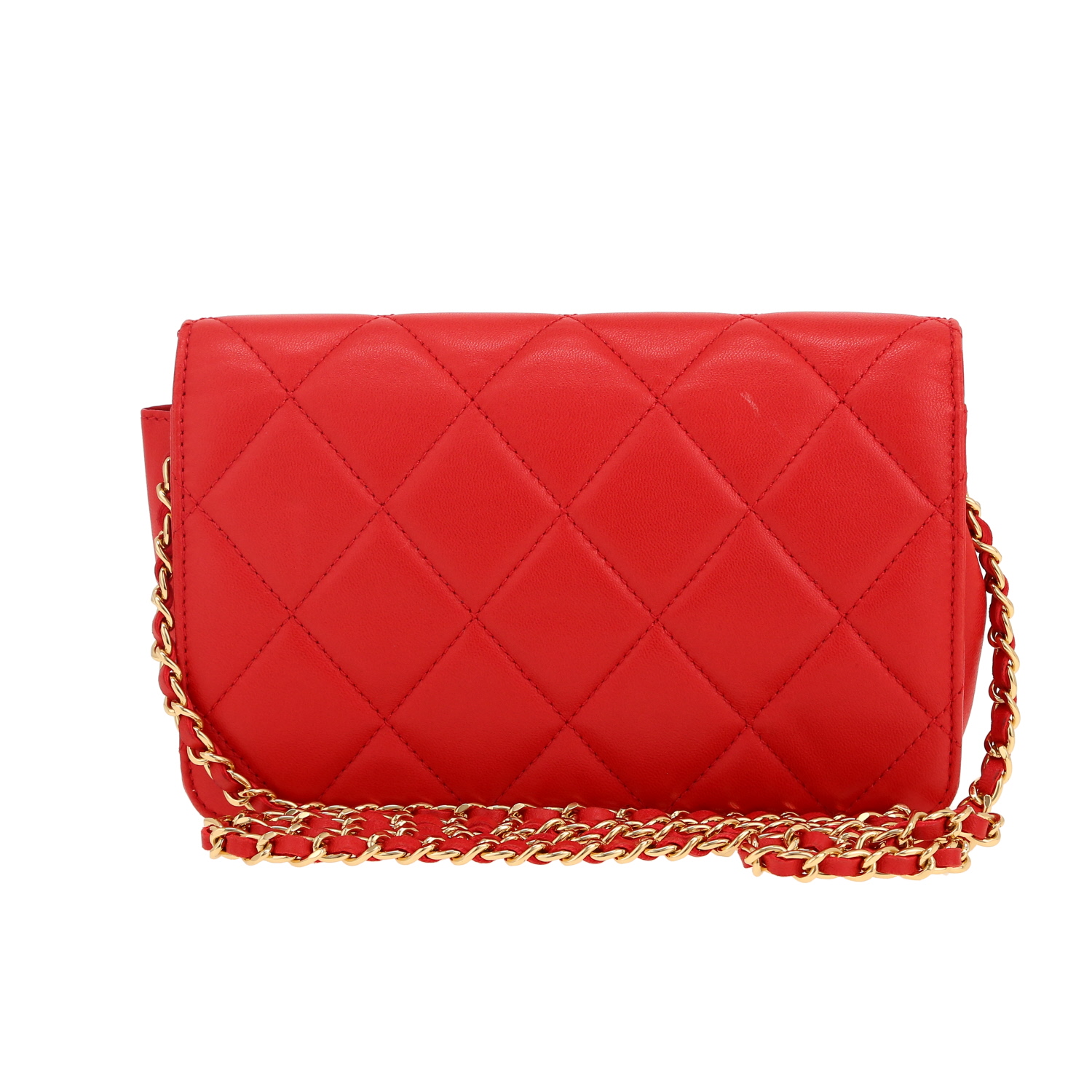 Sac bandoulière Chanel  Wallet on Chain en cuir matelassé rouge - Detail D4
