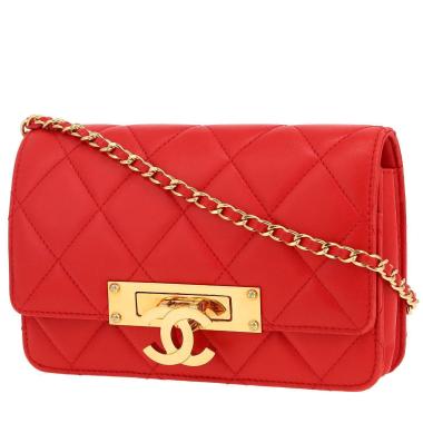 EAH0122 Sac bandoulière Chanel  Wallet on Chain en cuir matelassé rouge