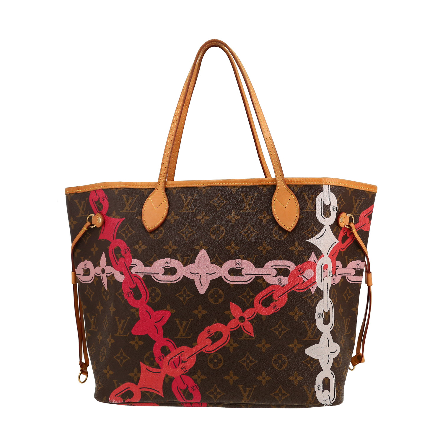 Louis Vuitton Neverfull Editions Limitées medium model shopping bag in brown monogram canvas and natural leather - Detail D4