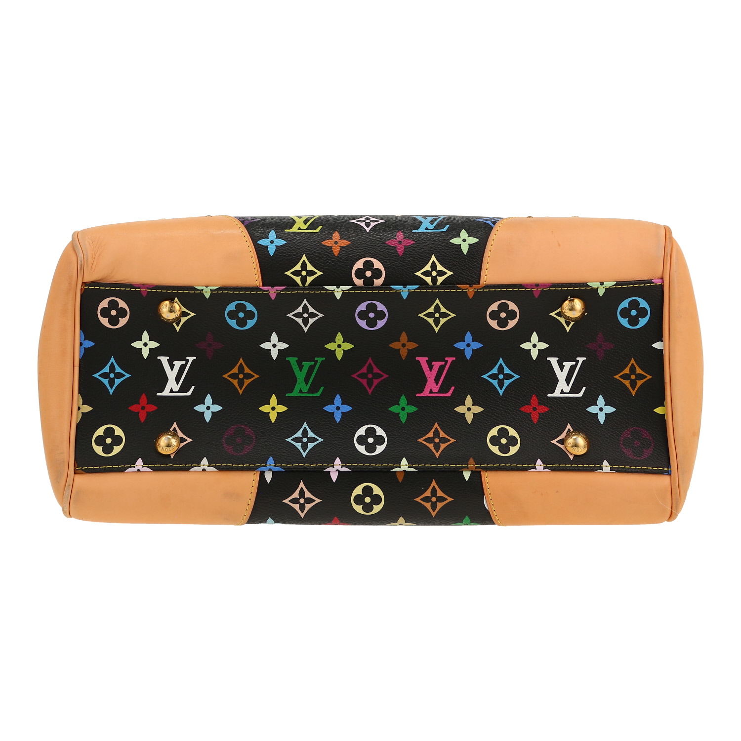 Bolso de mano Louis Vuitton  Editions Limitées en lona Monogram multicolor y negra y cuero natural - Detail D1