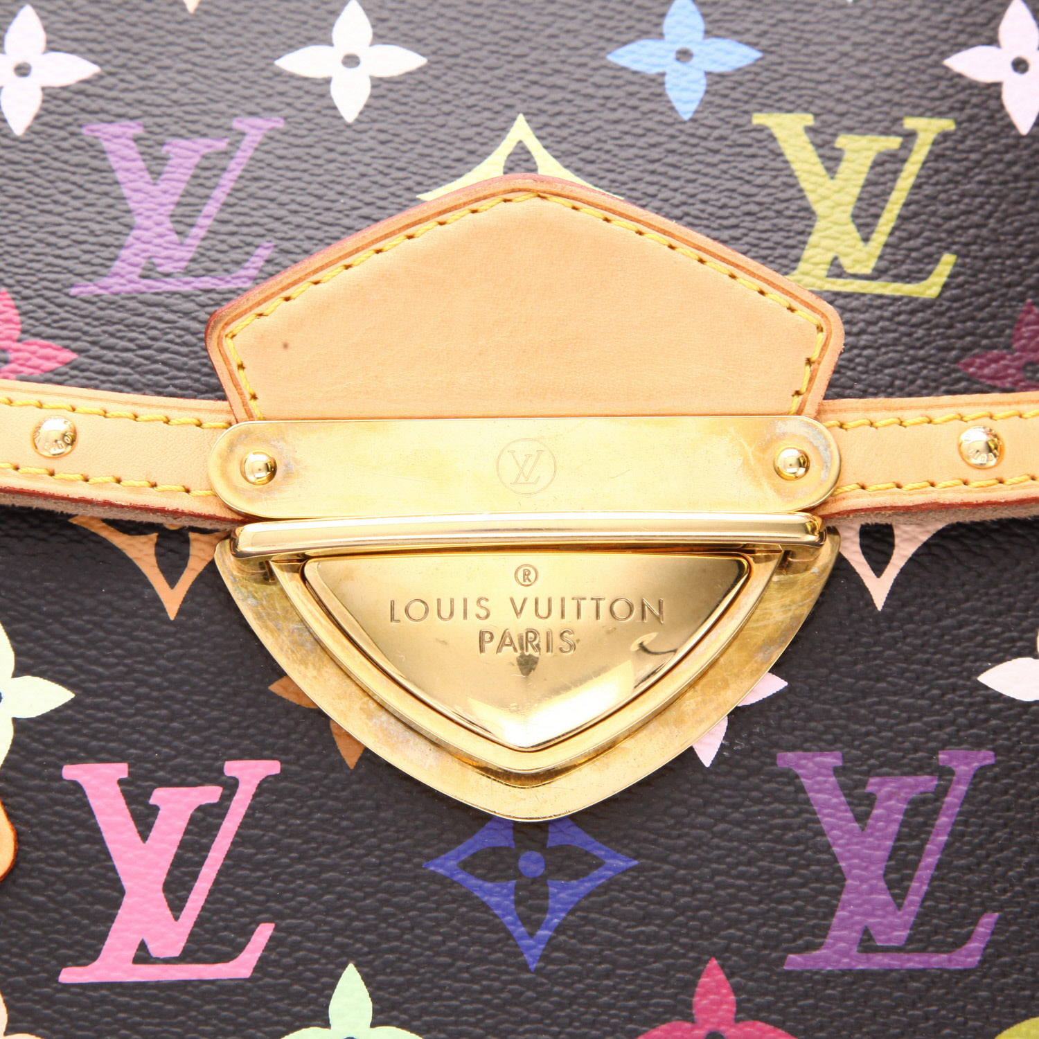 Sac à main Louis Vuitton  Editions Limitées en toile monogram multicolore et noire et cuir naturel - Detail D4