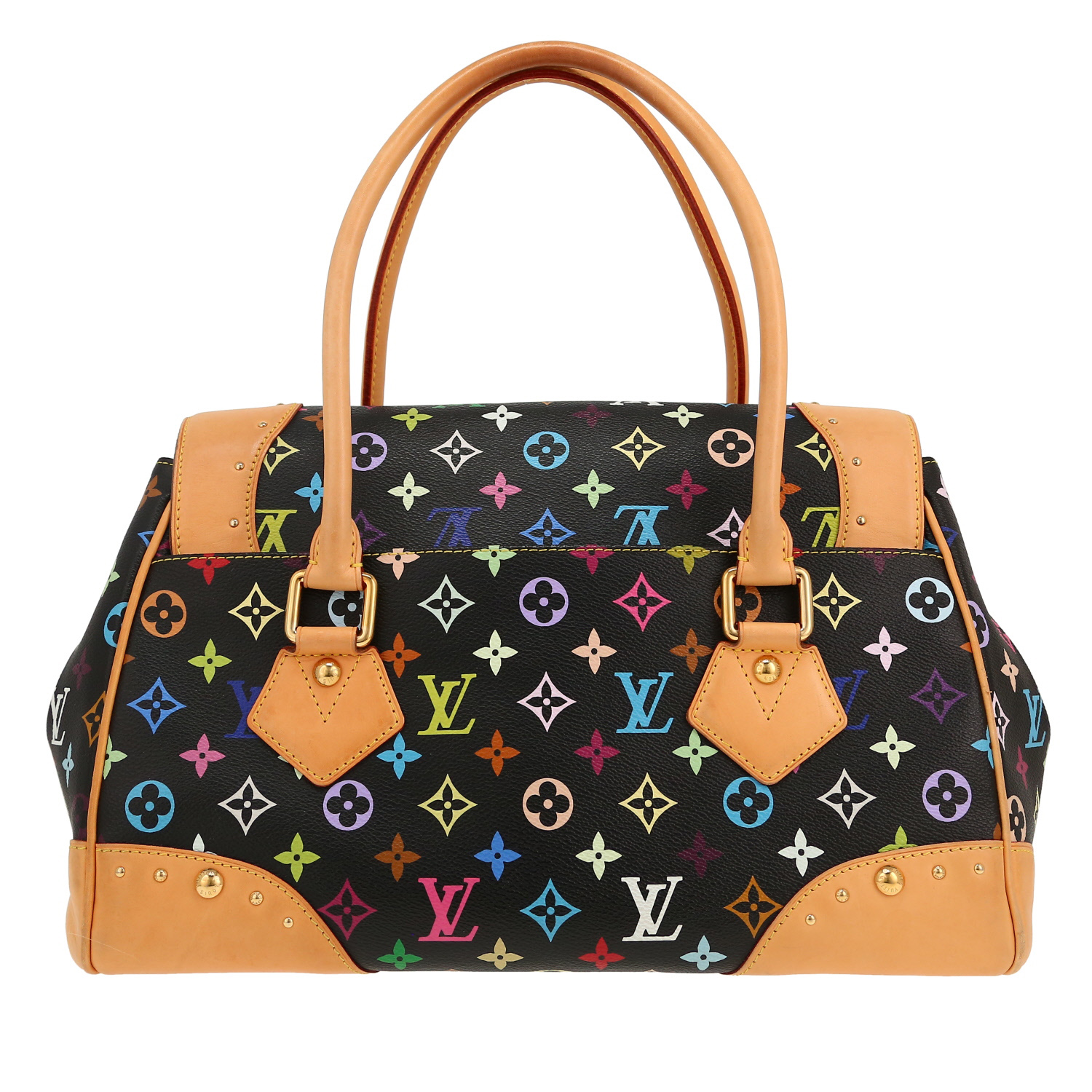 Sac à main Louis Vuitton  Editions Limitées en toile monogram multicolore et noire et cuir naturel - Detail D5