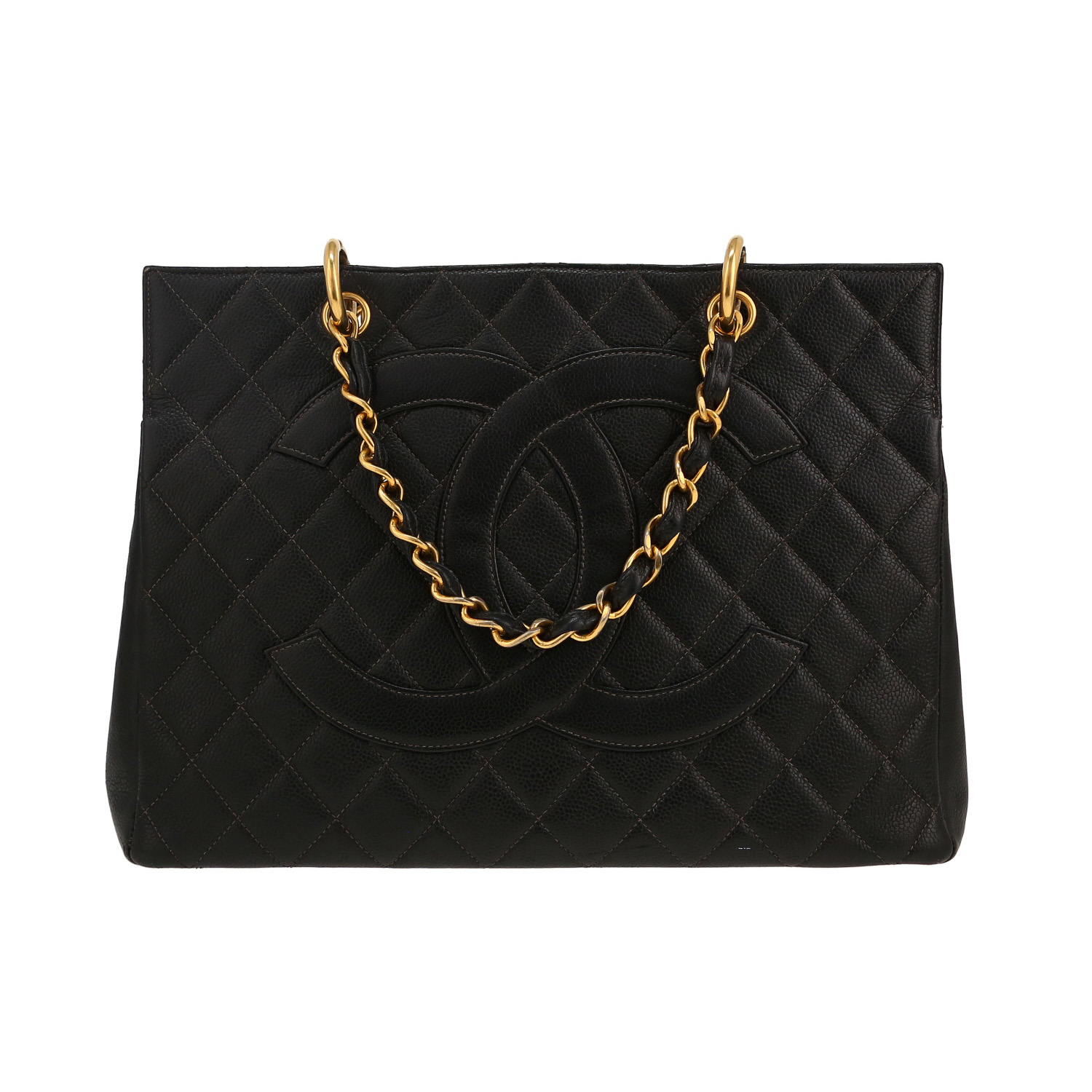 Chanel Shopping GST handbag in black quilted grained leather - Detail D4