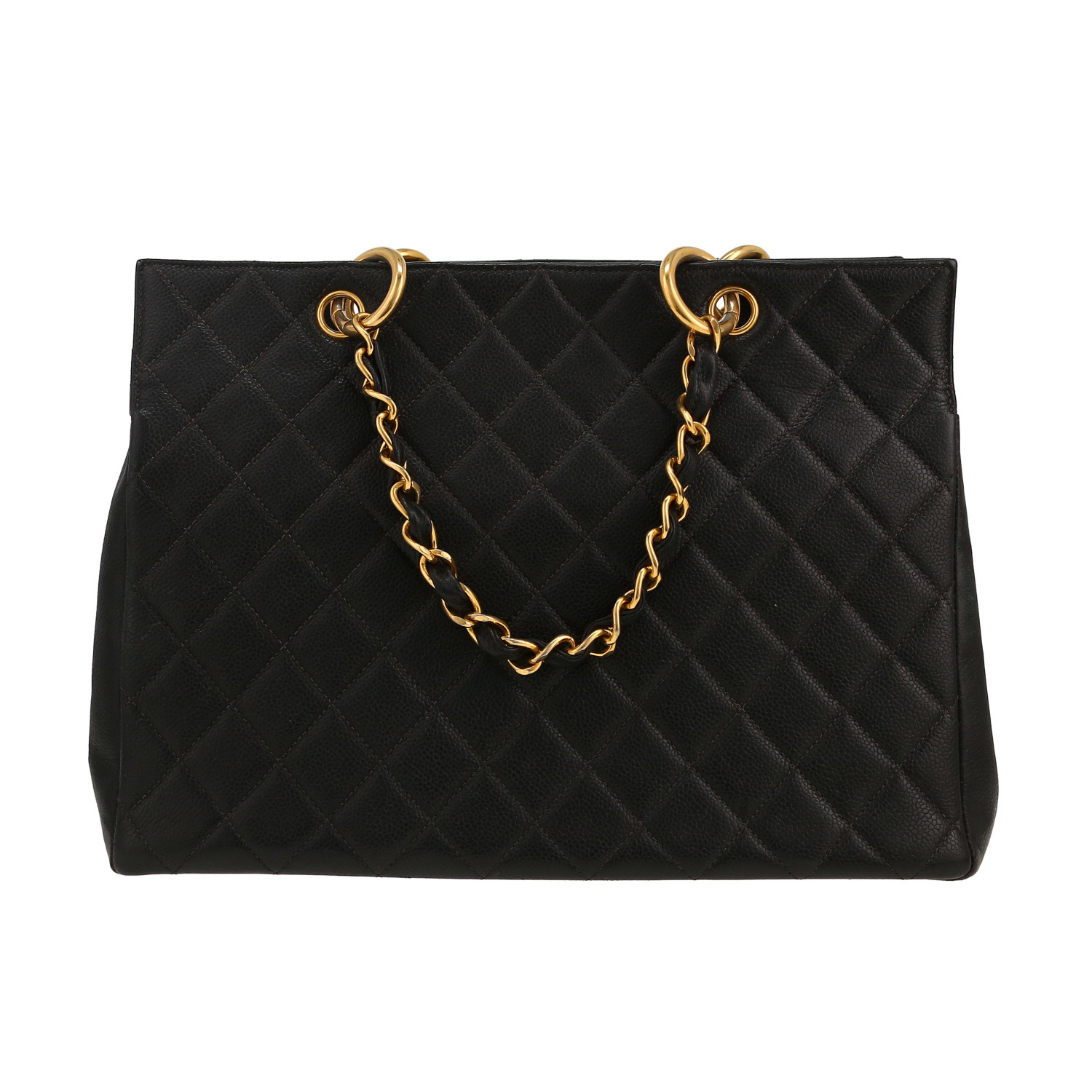 Chanel Shopping GST handbag in black quilted grained leather - Detail D5
