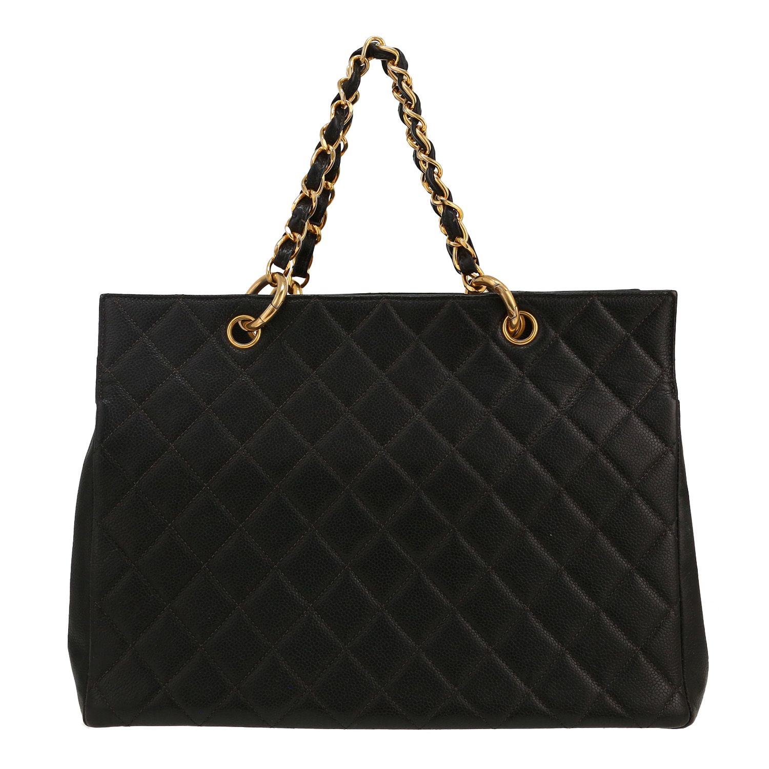 Chanel Shopping GST handbag in black quilted grained leather - Detail D6