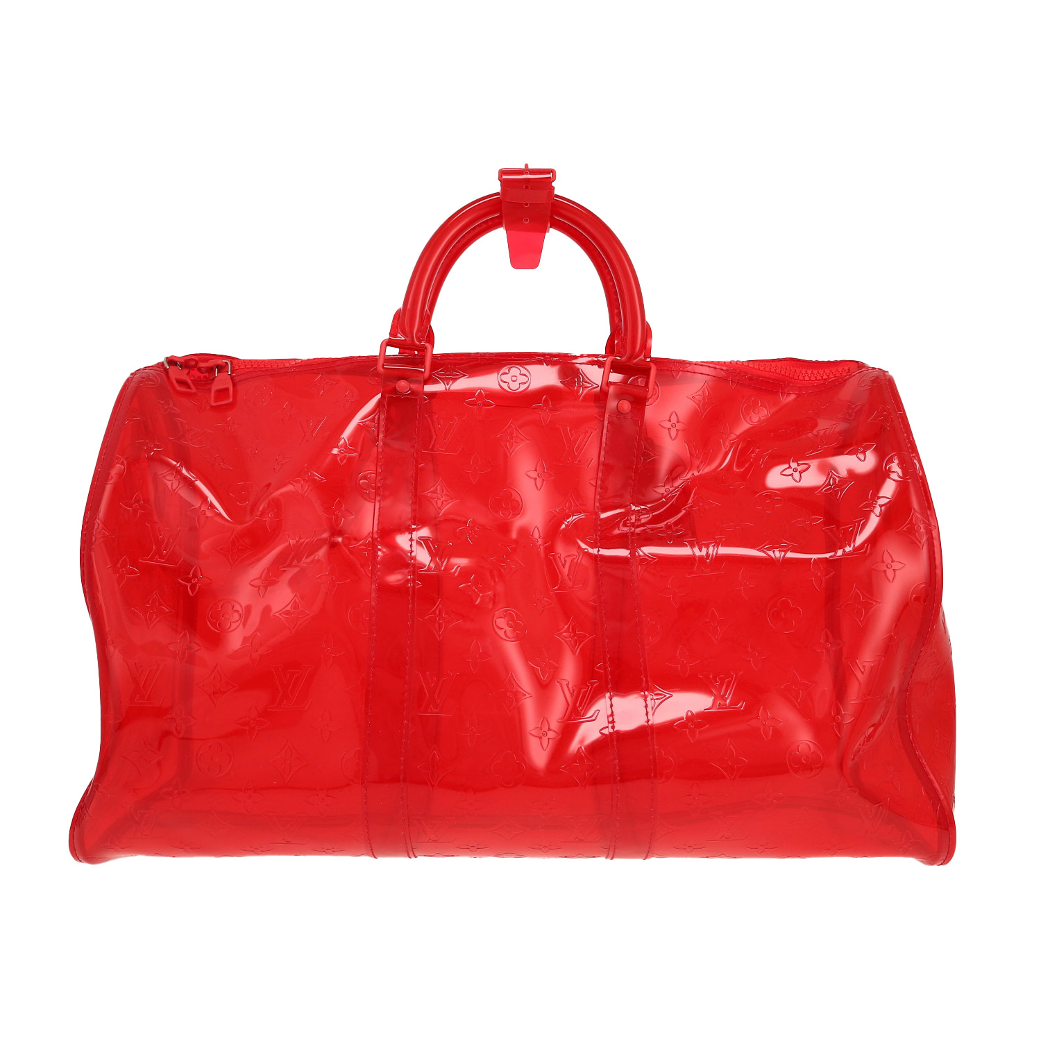 Louis Vuitton Keepall Editions Limitées travel bag in red vinyl - Detail D4