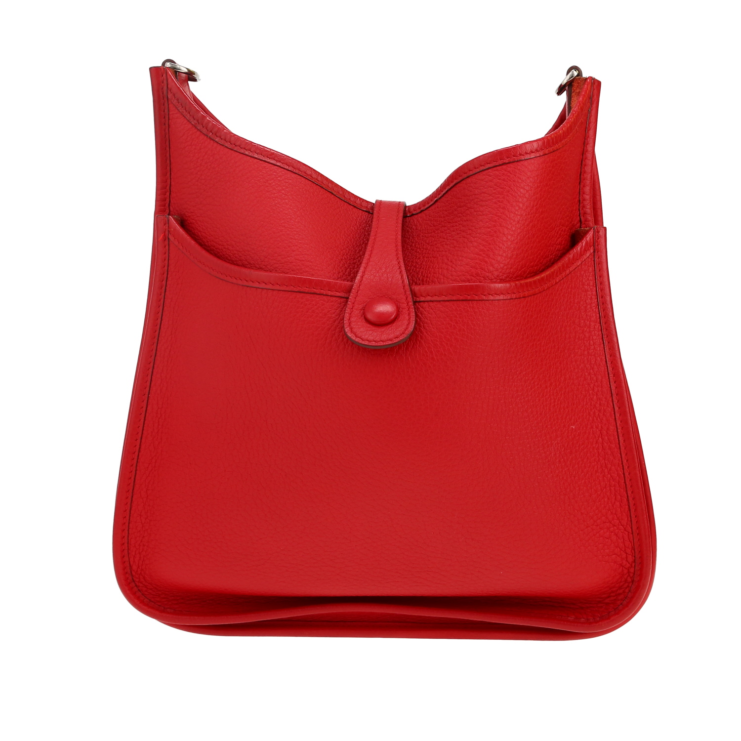 Sac bandoulière Hermès Evelyne en cuir togo rouge - Detail D4