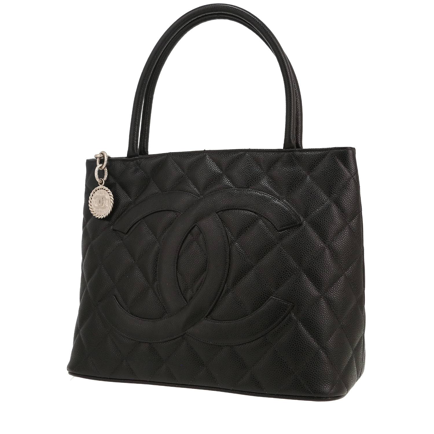 Bolso de mano Chanel Medaillon en cuero granulado acolchado negro - 00pp