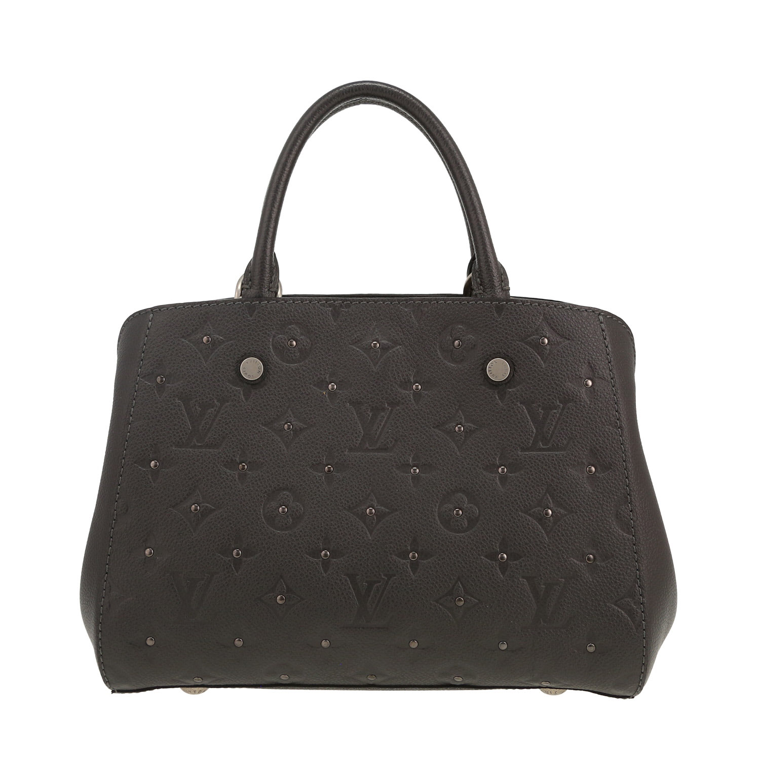 Louis Vuitton Montaigne BB handbag in anthracite grey empreinte monogram leather - Detail D4