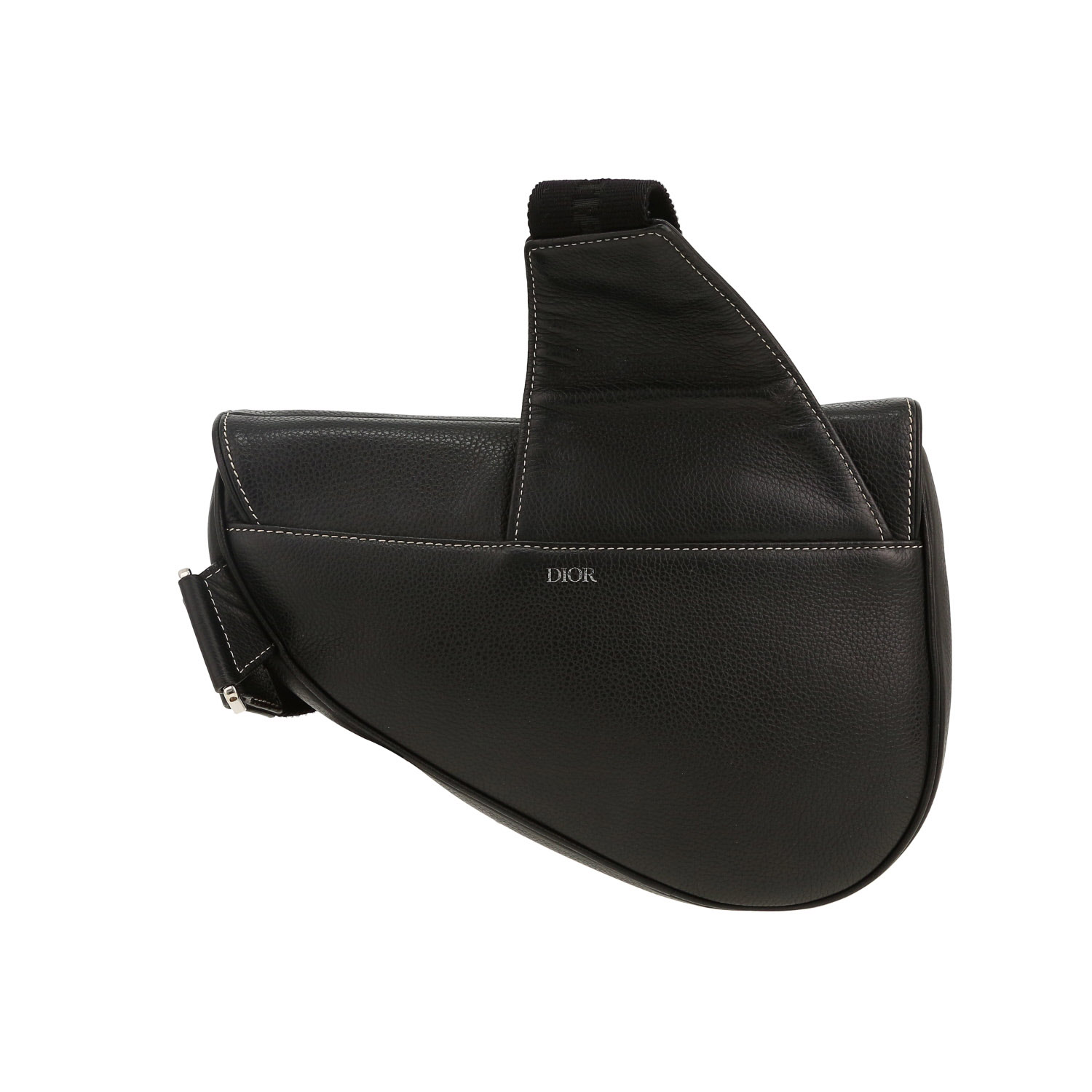 Sac bandoulière Dior Saddle en cuir grainé noir - Detail D4