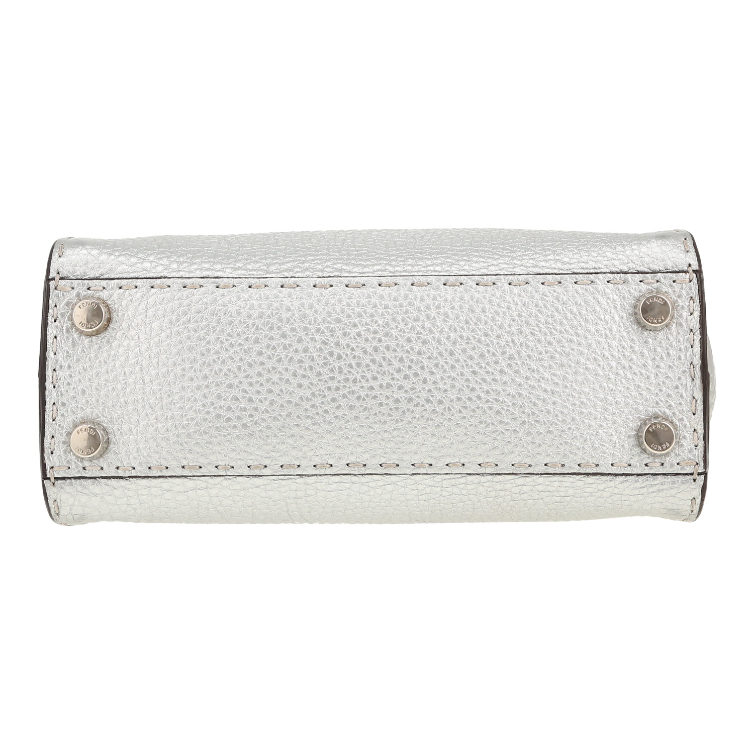 Fendi Peekaboo mini handbag in silver grained leather - Detail D1