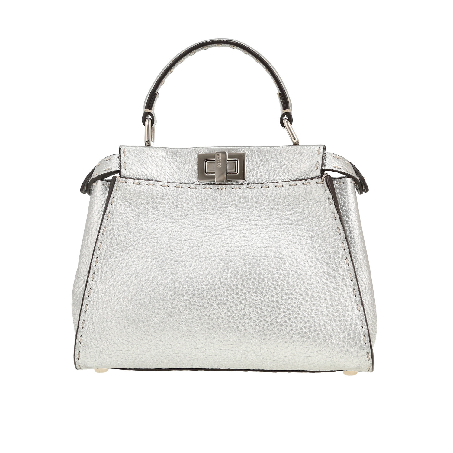 Fendi Peekaboo mini handbag in silver grained leather - Detail D4