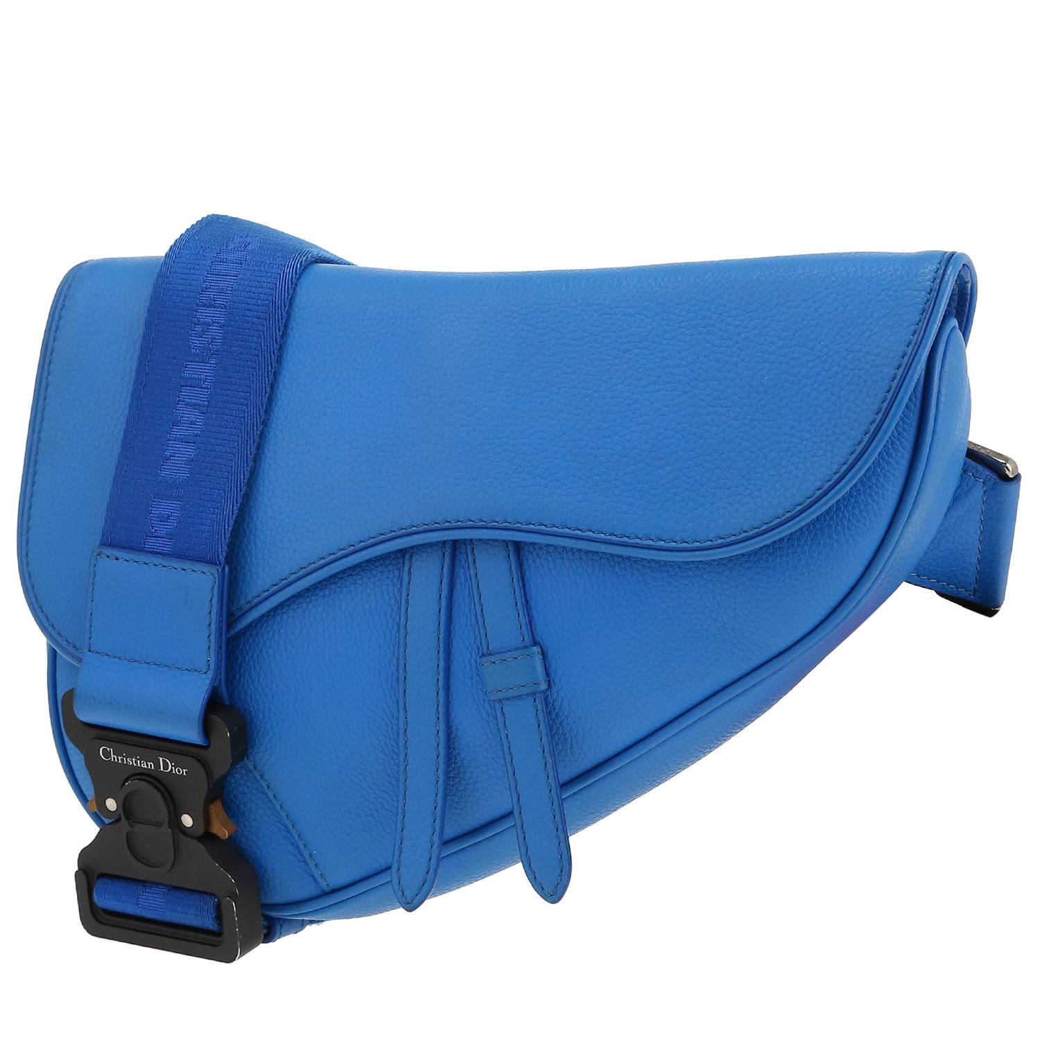 Borsa a tracolla Dior  Saddle in pelle martellata blu