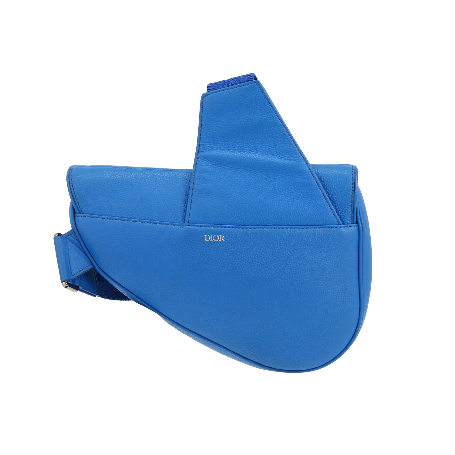 Bolso bandolera Dior Saddle en cuero granulado azul - Detail D4