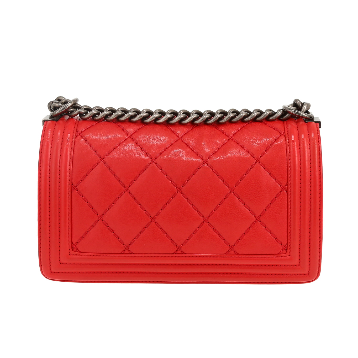Chanel Boy small model shoulder bag in red quilted leather - Detail D4