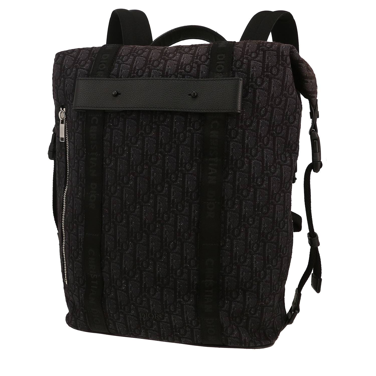 Zaino Dior   in tessuto a monogramma Oblique nero e grigio