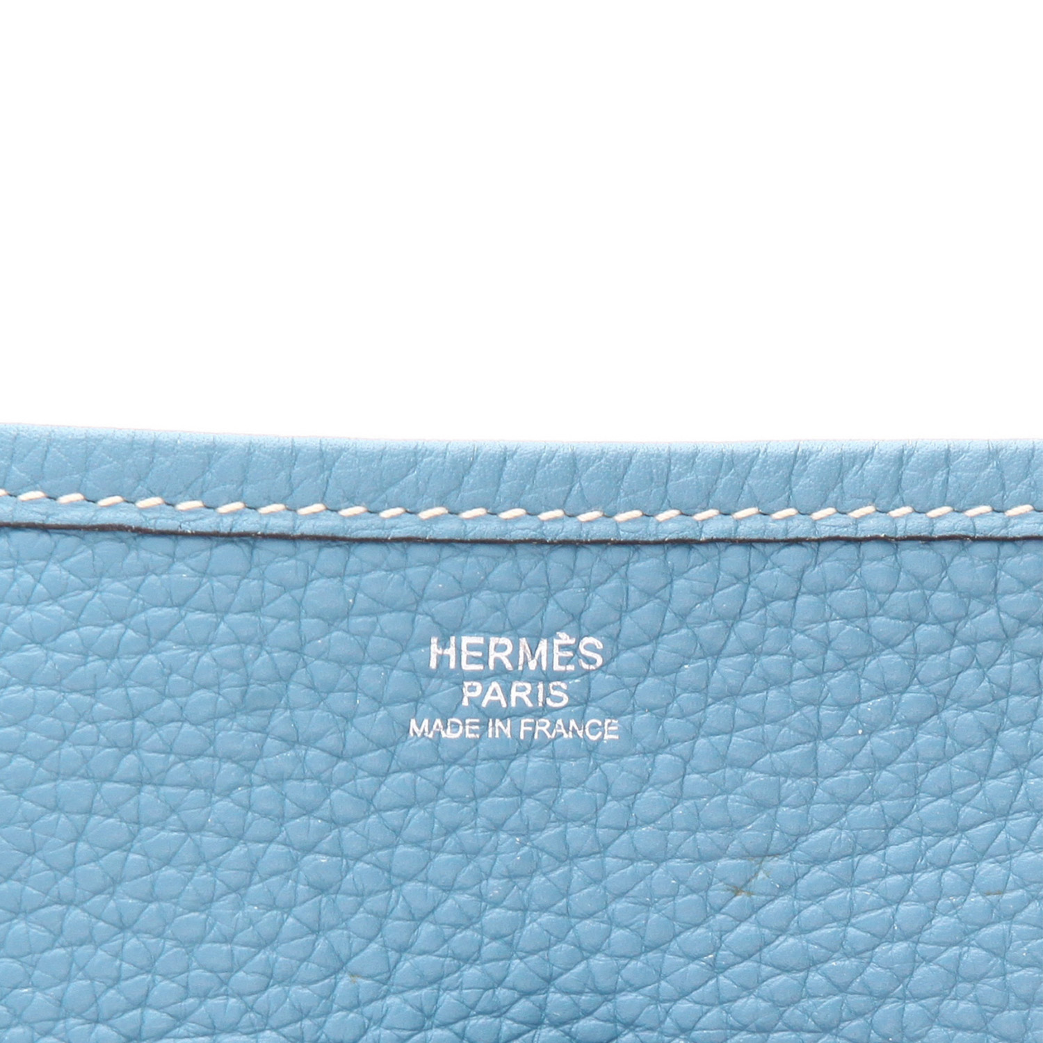 Sac bandoulière Hermès Evelyne en cuir togo bleu-jean - Detail D2