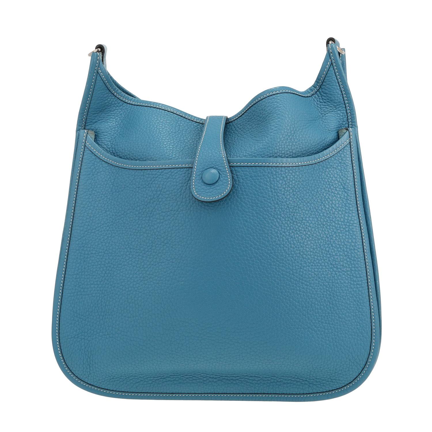 Sac bandoulière Hermès Evelyne en cuir togo bleu-jean - Detail D4