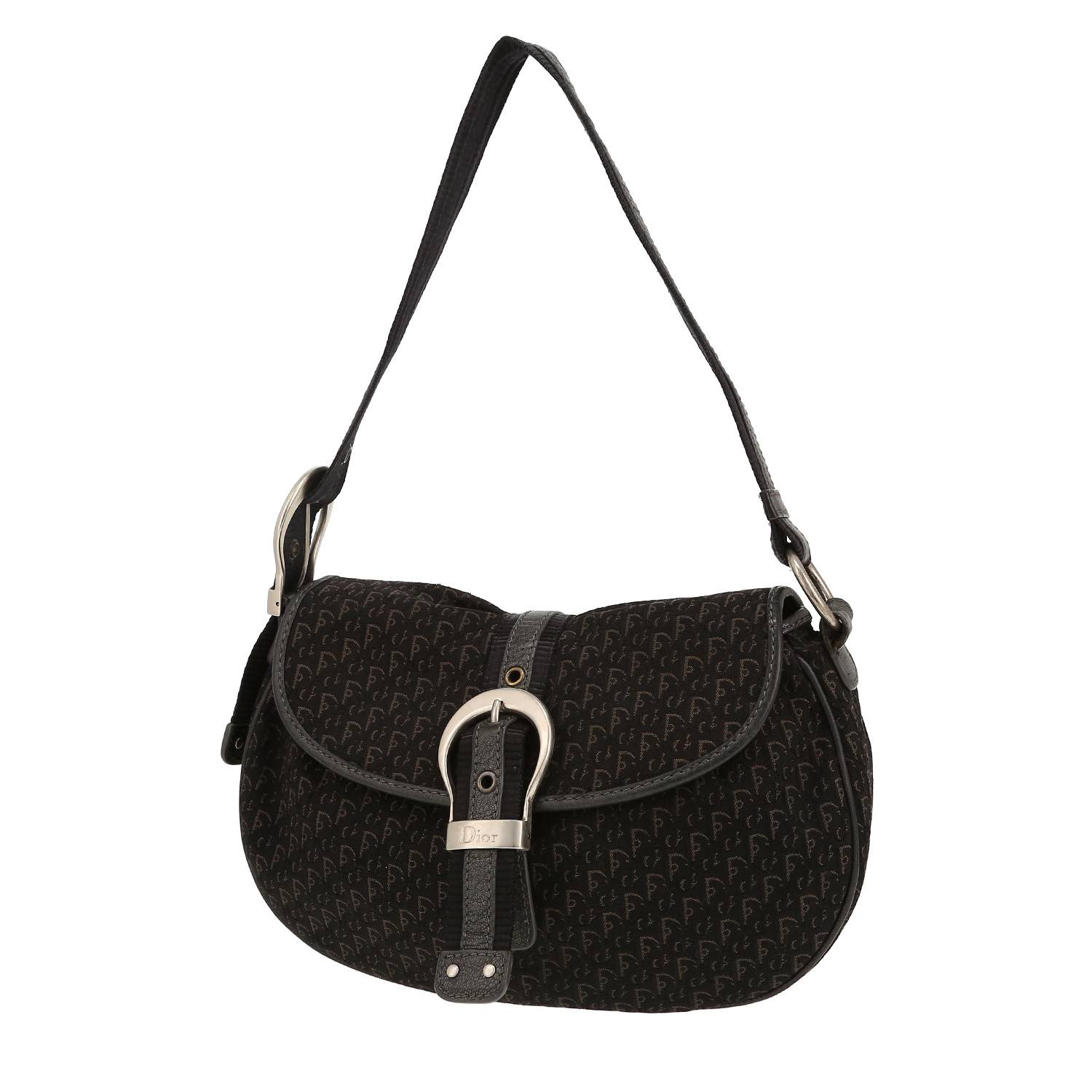 Dior  Vintage handbag  in black monogram canvas Oblique  and black leather