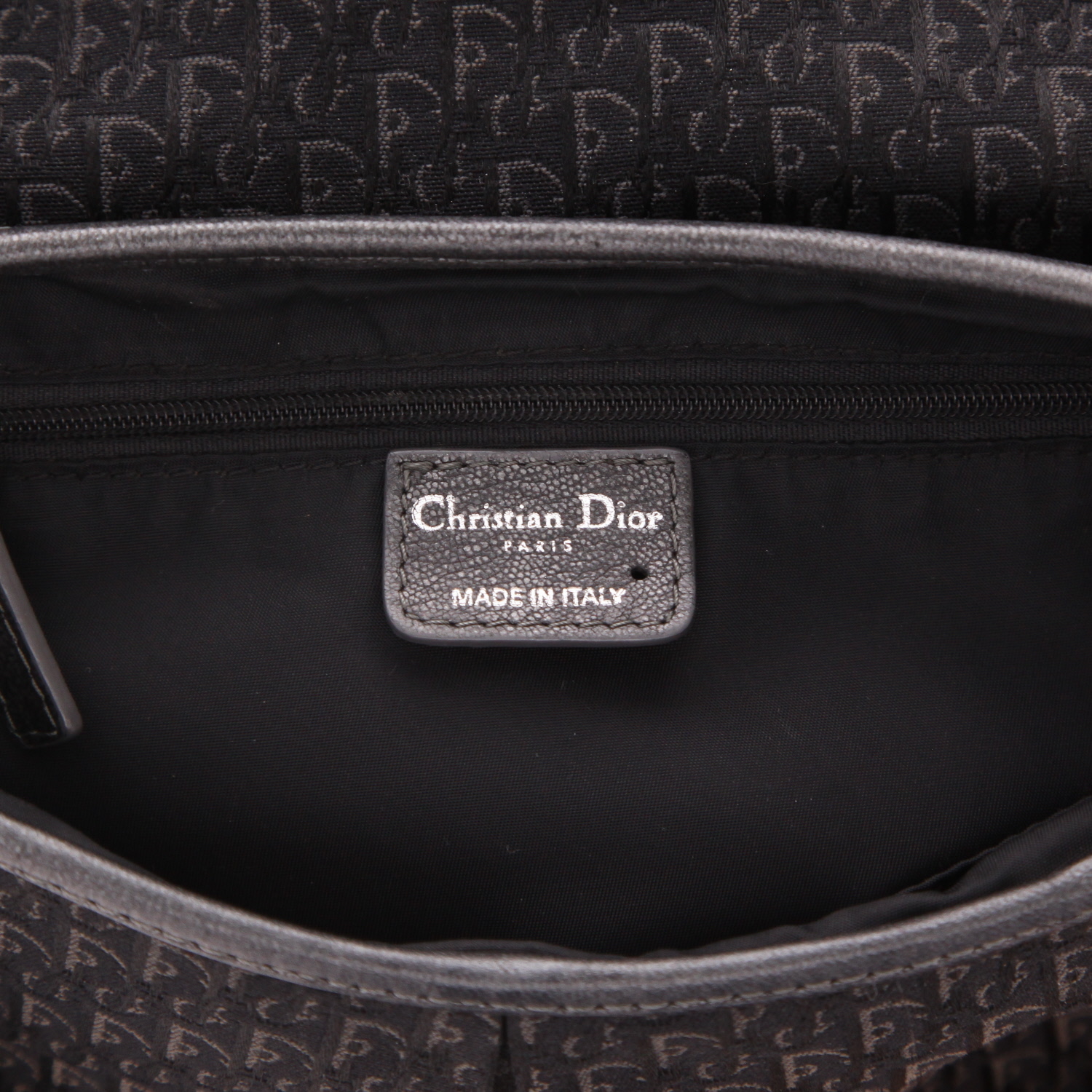 Bolso de mano Dior  Vintage en lona Monogram Oblique negra y cuero negro - Detail D2