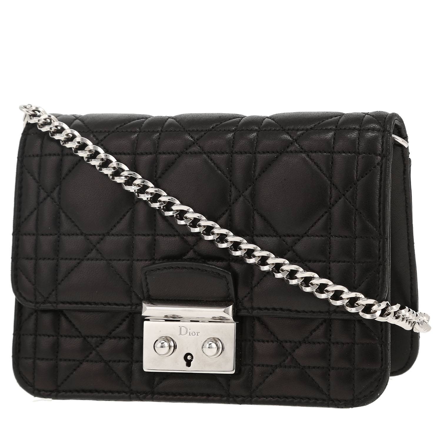 Bolso bandolera Dior Miss Dior modelo pequeño en cuero cannage negro - 00pp