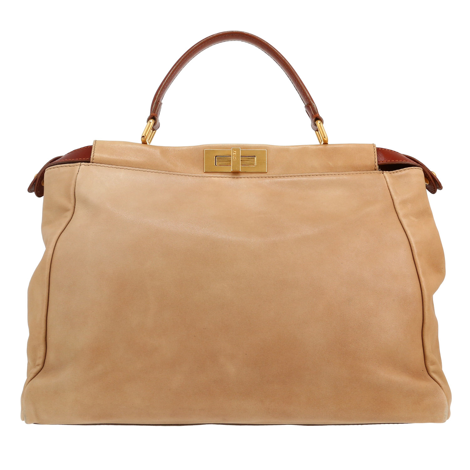 Sac à main Fendi Peekaboo en cuir beige - Detail D4