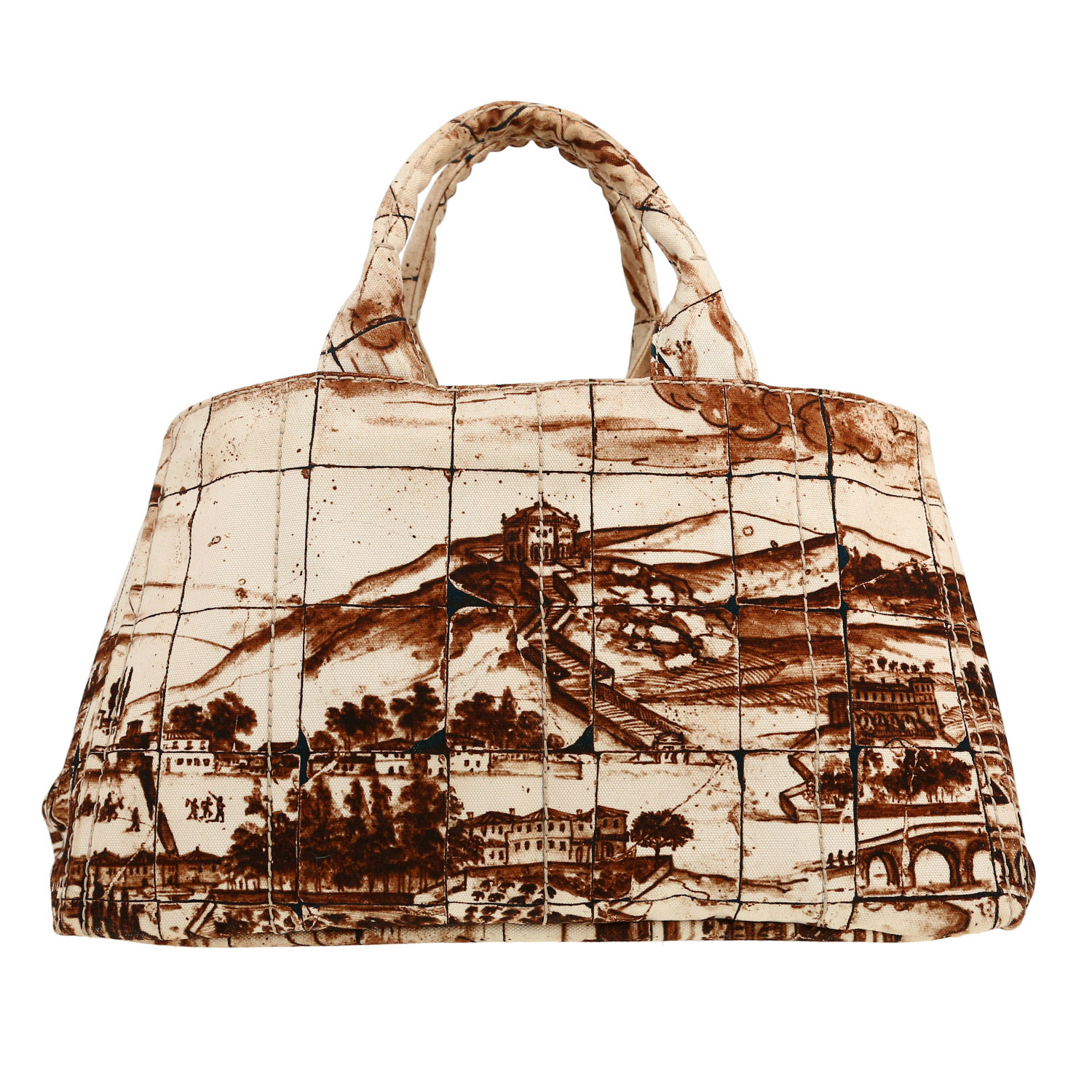 Bolso de mano Prada   en lona beige y marrón - Detail D4