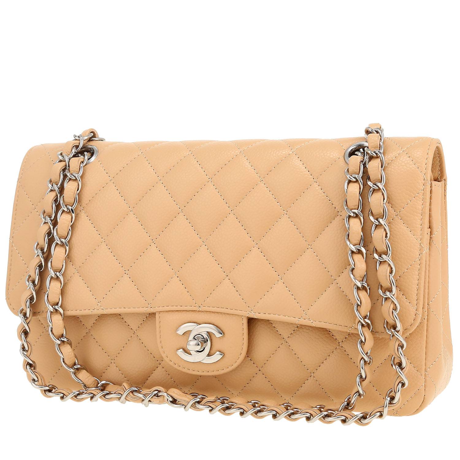 Chanel Timeless Classic handbag in beige quilted grained leather