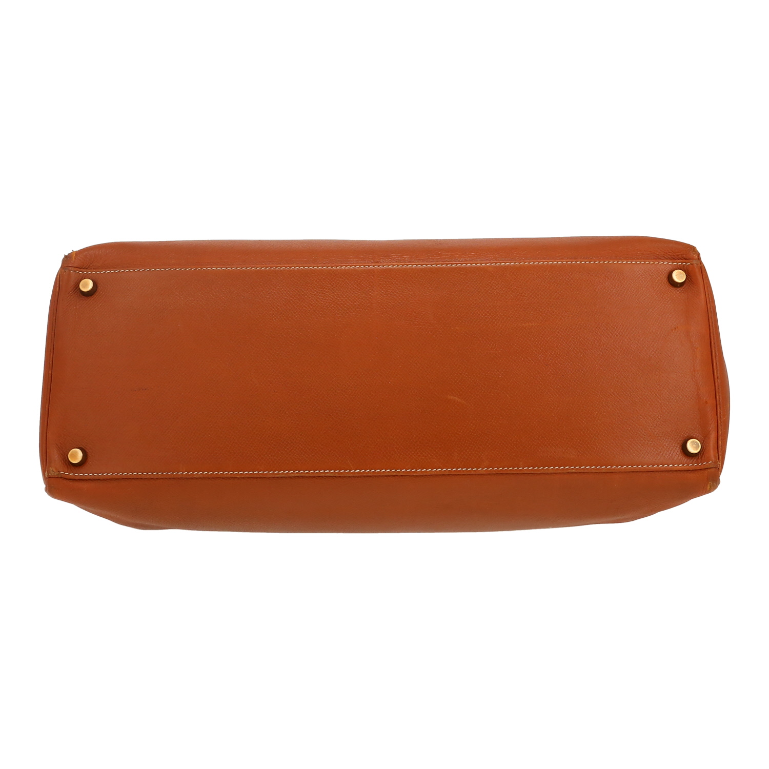 Bolso de mano Hermès  Kelly 40 cm en cuero Courchevel color oro - Detail D1