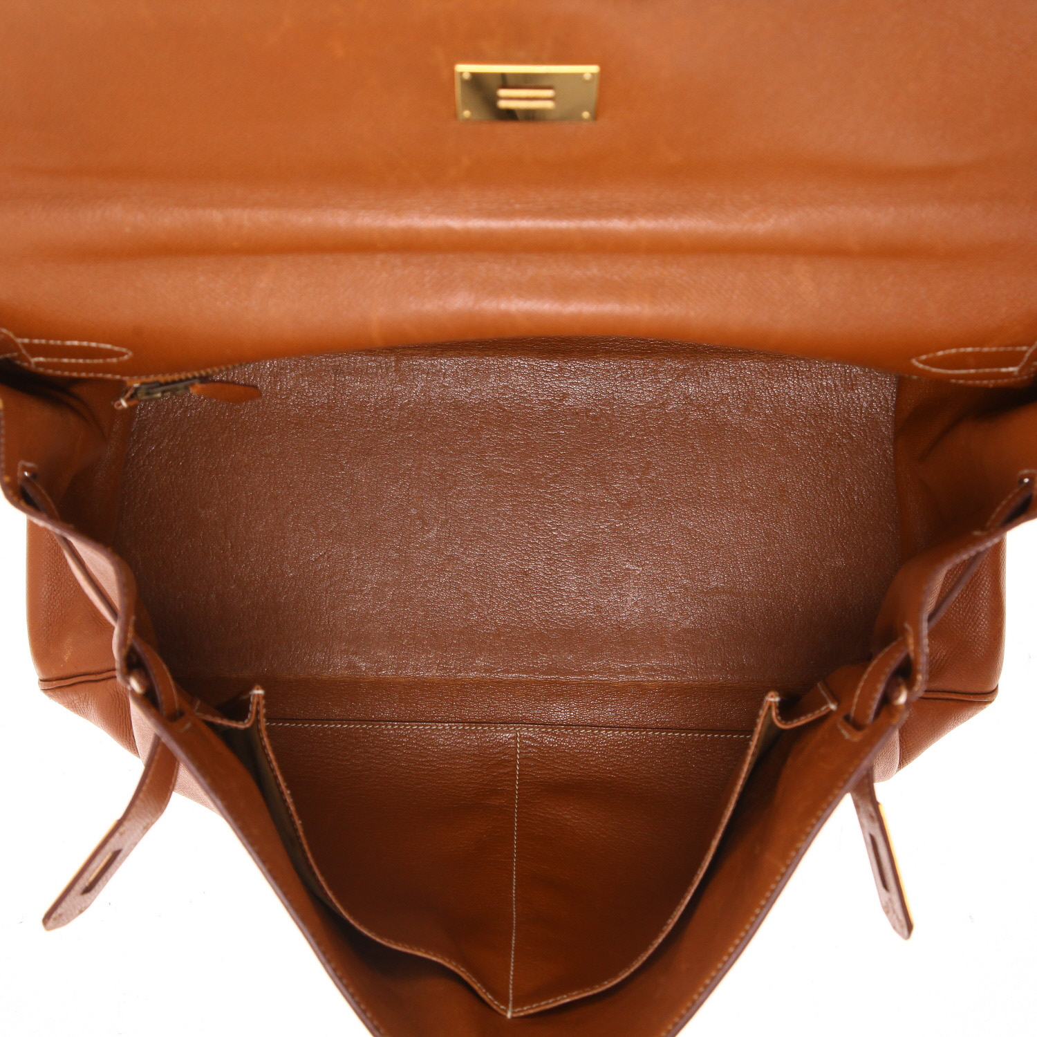 Bolso de mano Hermès  Kelly 40 cm en cuero Courchevel color oro - Detail D3
