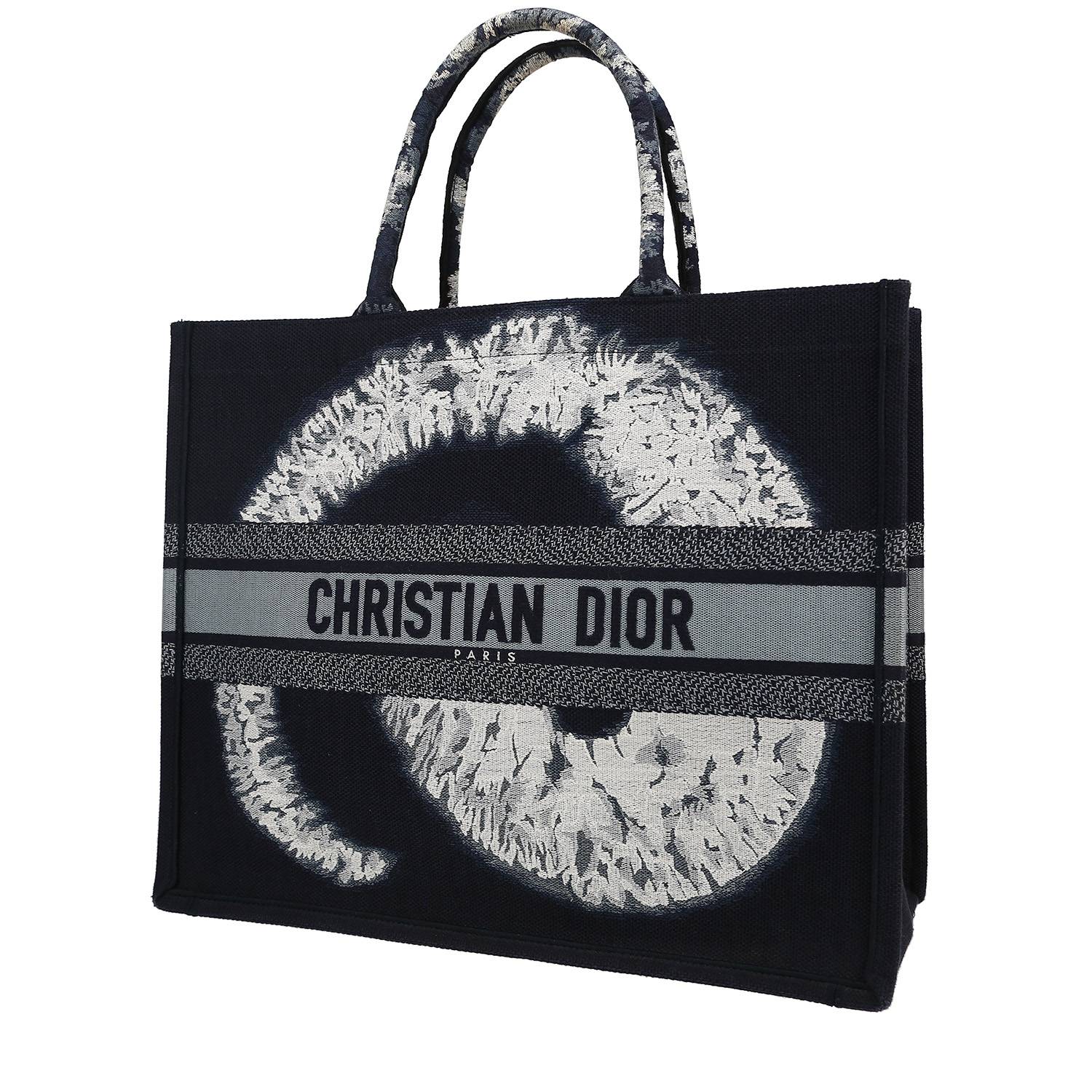 Shopping bag Dior  Book Tote in tela blu marino e bianca