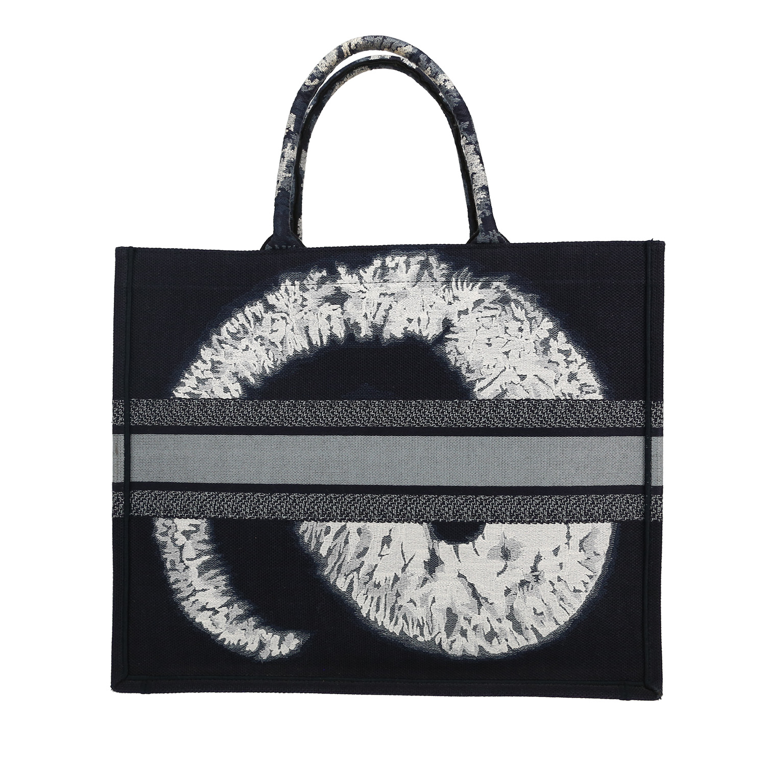 Bolso Cabás Dior Book Tote en lona azul marino y blanca - Detail D4