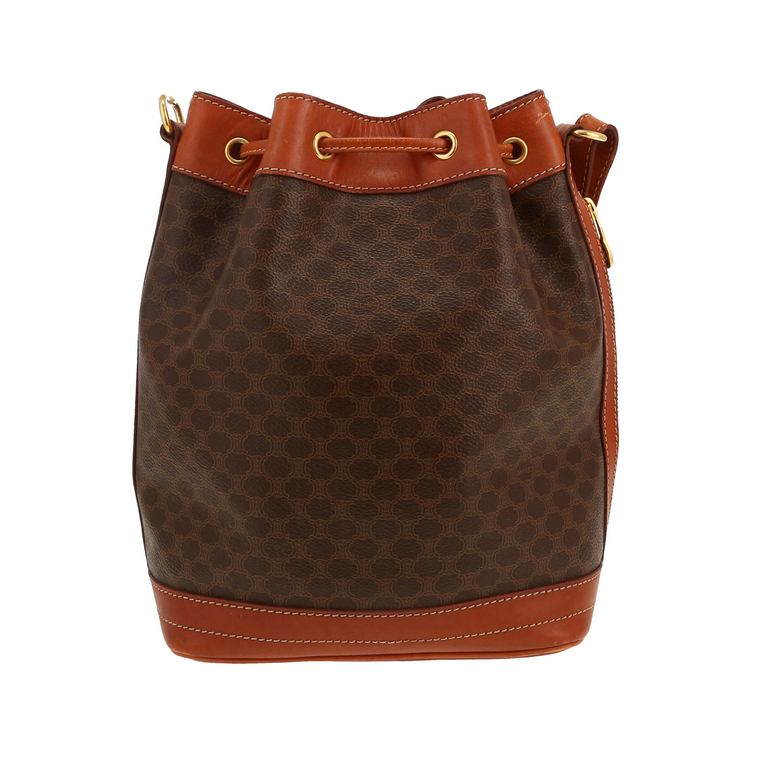 Bolso de mano Celine en tejido "Triomphe" marrón y cuero marrón - Detail D4